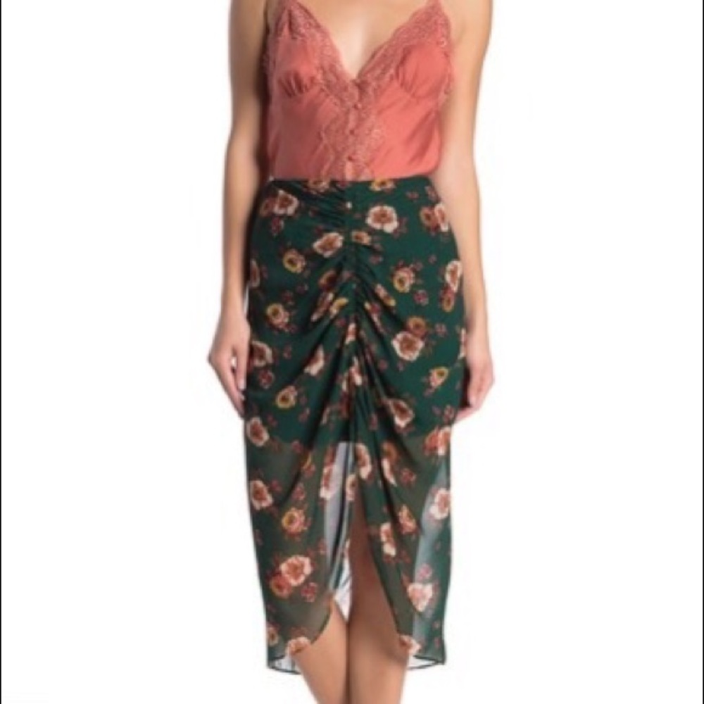 NWT JOA Ruched Floral Midi Skirt